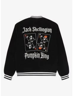Horror Disney The Nightmare Before Christmas Jack Skellington Playing Cards Embroidered Varsity Jacket - BoxLunch Exclusive