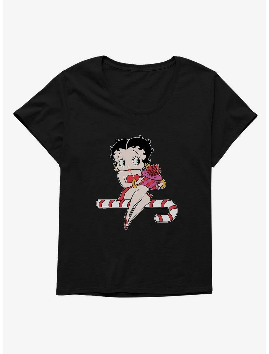 Cartoons Betty Boop Candy Cane Womens T-Shirt Plus Size