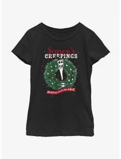 Horror Disney The Nightmare Before Christmas Santa Jack Season's Creepings Wreath Youth Girls T-Shirt
