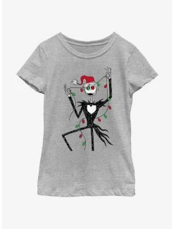 Horror Disney The Nightmare Before Christmas Santa Jack Christmas Lights Youth Girls T-Shirt