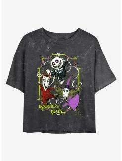 Horror Disney The Nightmare Before Christmas Boogie's Boys Lock, Shock, & Barrel Mineral Wash Womens Crop T-Shirt