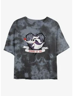 Horror Disney The Nightmare Before Christmas Beware Of Dog Zero Tie-Dye Womens Crop T-Shirt