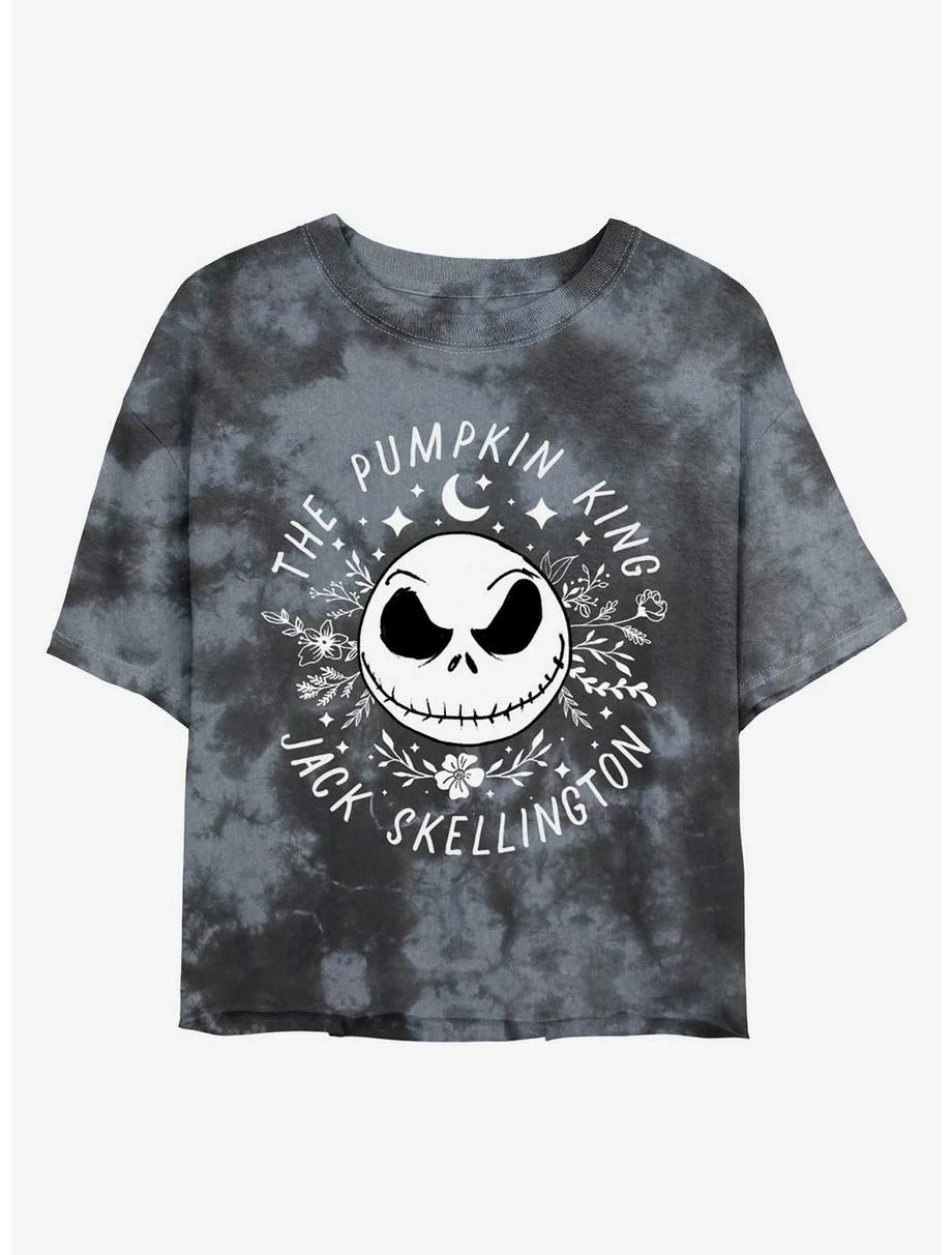 Horror Disney The Nightmare Before Christmas Jack Skellington Pumpkin King Face Tie-Dye Womens Crop T-Shirt
