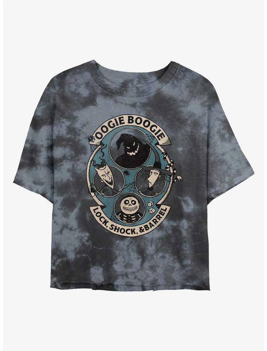 Horror Disney The Nightmare Before Christmas Oogie Boogie And Lock, Shock, & Barrel Tie-Dye Womens Crop T-Shirt 1 Horror Disney The Nightmare Before Christmas Oogie Boogie And Lock, Shock, & Barrel Tie-Dye Womens Crop T-Shirt