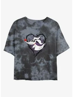 Horror Disney The Nightmare Before Christmas Zero Heart Tie-Dye Womens Crop T-Shirt